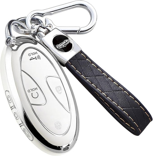 Montague Key Fob Cover for Hyundai with Keychain, Soft TPU Key Case Shell for Hyundai Sonata, Santa Fe, Tucson, KONA, Grandeur, Ioniq 6 Smart Key Protector (7 Buttons, White)