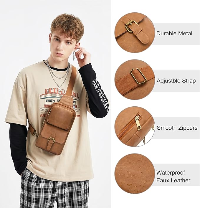 Sling Bag for Men Women Pu Leather Crossbody Bag Waterproof Funny Waist Pack Vintage Shoulder Bags