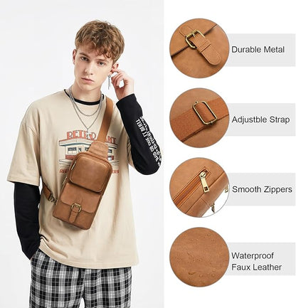 Sling Bag for Men Women Pu Leather Crossbody Bag Waterproof Funny Waist Pack Vintage Shoulder Bags