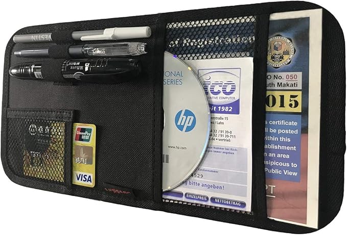 ZugGear Car Sun Visor Organizer, Auto Visor Holder Interior Accessories Pocket Organizer - Car Registration Holder Document Storage Pouch Pen Holder - Black