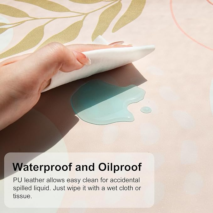 QiyI Large Mouse Pad, Cute Desk Mat for Desktop, Women Girls Minimalist Pink Office Desk Accessories, PU Leather Waterproof Gaming Mousepad, Tropical Leaves Desk Pad Computer Mat, 31.5" x 15.7"