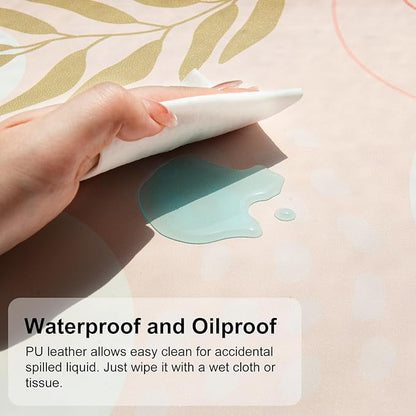 QiyI Large Mouse Pad, Cute Desk Mat for Desktop, Women Girls Minimalist Pink Office Desk Accessories, PU Leather Waterproof Gaming Mousepad, Tropical Leaves Desk Pad Computer Mat, 31.5" x 15.7"