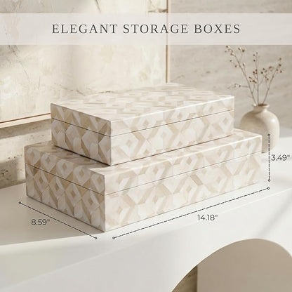 ZICOTO Decorative Storage Boxes with Lids - Set of 2 Beautiful Organizer Bins for Your Bookshelf Home Decor - Safely Store Photos, Documents and Memory Box Keepsakes on Your Shelves in Style