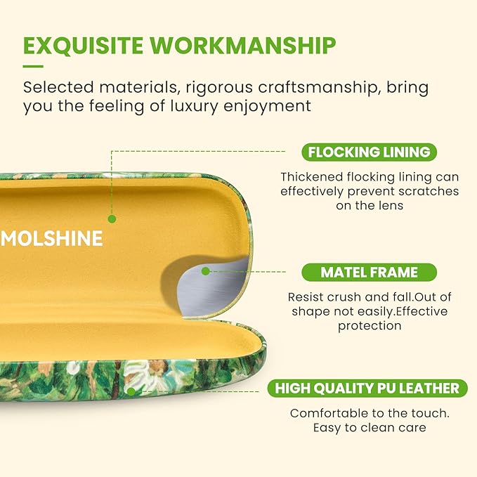 molshine Hard Shell PU Leather Glasses Case,Travel Portable Eyeglass Case for Men Women Girl Travel Study Work