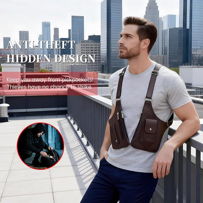 Double Shoulder Armpit Bag for Men, Anti-Theft Underarm Shoulder Holster Bag with Adjustable Strap, Hidden Phone Wallet Pocket for Travel & Daily Commute (Dark Brown)