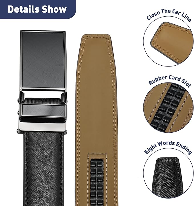 Men's Belt, Leather Ratchet Belt For Men's Dress 3.0cm,1 1/8" Size Adjusted Automatic Buckle