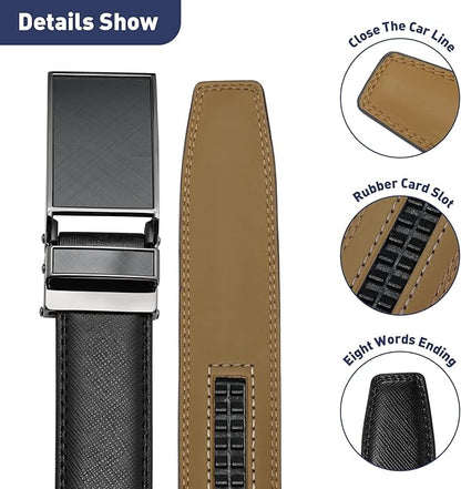 Men's Belt, Leather Ratchet Belt For Men's Dress 3.0cm,1 1/8" Size Adjusted Automatic Buckle