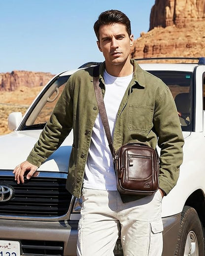 Premium Leather Men's Crossbody -Organized Storage & Durable,Stylish for Daily Carry