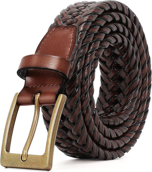 BELTROAD Braided Leather Belt for Men Casual Jeans Golf, Men's Leather Woven Alloy Buckle Hand Braided Belts Gift for Men