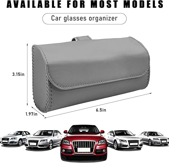 Ohleats Sunglasses Holder for Car Sun Visor, Leather Glasses Sun Visor Organizer Box with Hidden Magnetic Closure, Gray