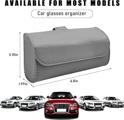 Ohleats Sunglasses Holder for Car Sun Visor, Leather Glasses Sun Visor Organizer Box with Hidden Magnetic Closure, Gray