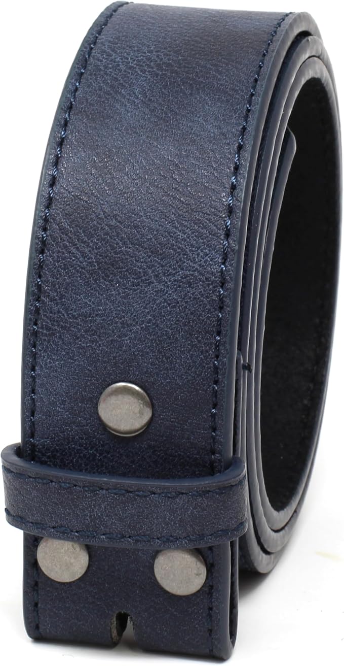 BC Belts Leather Belt Strap with Vintage Distressed Texture 1.5" Wide with Snaps and without Buckle