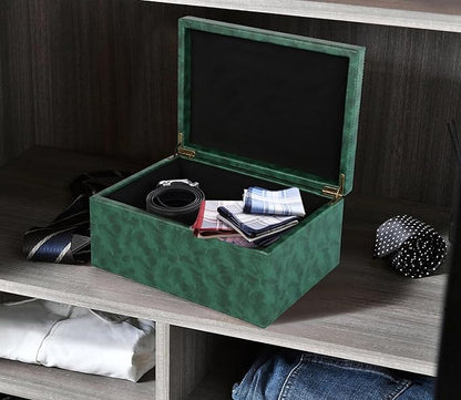 HofferRuffer Faux Leather Decorative Box, Large Wooden Structure Keepsake Box Accessory Organizer Jewelry Organizer with Hinged Lid, Storage Container for Home or Office (Dark Green)