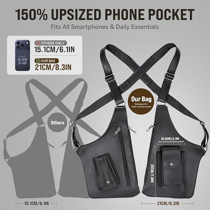Large Double Shoulder Armpit Bag for Men 2026 Upgraded Anti-Theft Underarm Holster Bag Vintage PU Leather Concealed Crossbody Wallet Phone Pouch for Travel Outdoor Cycling Work