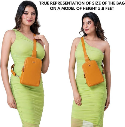Leather Sling Bag for Women Genuine Crossbody Purse Small Trendy Cross Over Chest with Phone and Credit Card Slots (Mustard Nappa)