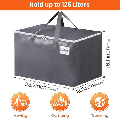BlissTotes Large Moving Boxes and with Zippers & Handles Moving Supplies with lids, Heavy Duty Totes for Storage Bags for Space Saving, Fold Flat, Moving and Storing 125L, 2 Pack