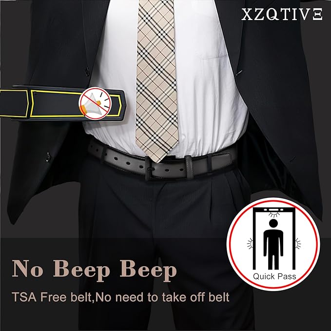 XZQTIVE TSA Belt For Men Metal Free Dress Belts Hypoallergenic Leather Belt With Black Buckle Nickle Free