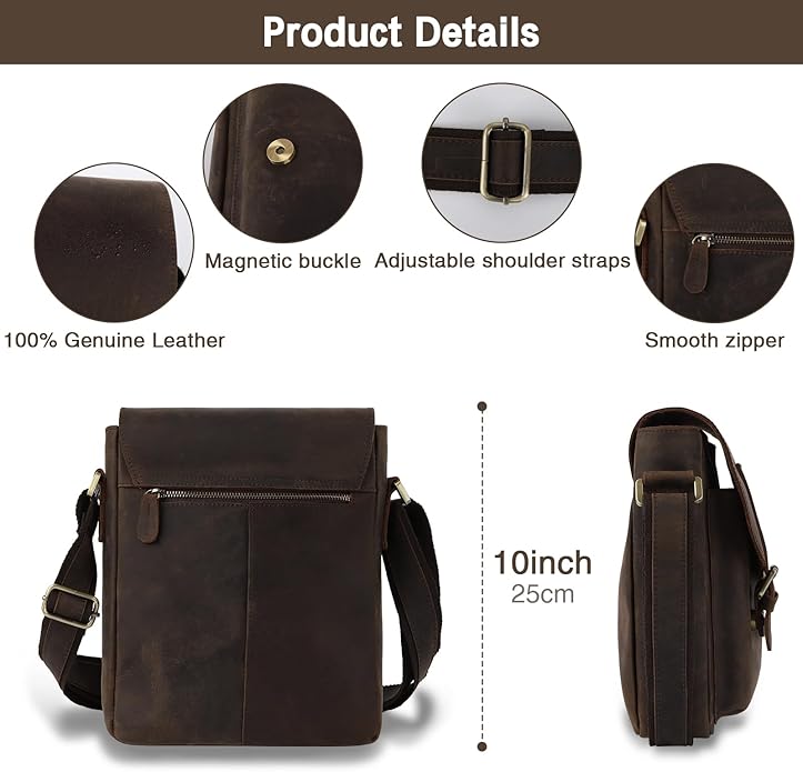 Jack&Chris Leather Messenger Bag for Men, Man Purse Crossbody Bags for Work Business