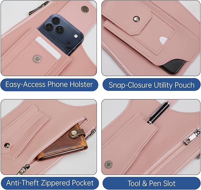 Double Shoulder Armpit Bag for Men, Anti-Theft Underarm Shoulder Holster Bag with Adjustable Strap, Hidden Phone Wallet Pocket for Travel & Daily Commute (Pink)