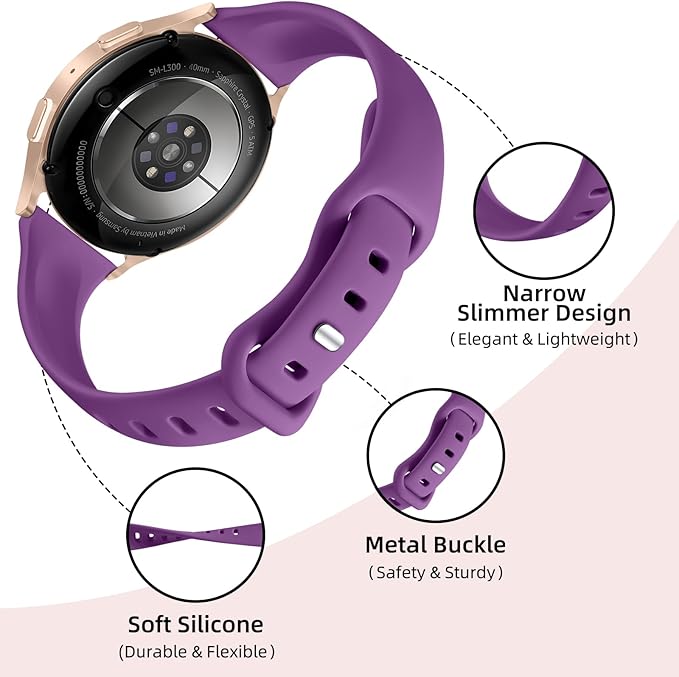 GEAK Compatible with Samsung Galaxy Watch 7/Samsung Watch 6 5 Band 40mm 44mm,20mm Soft Slim Silicone Replacement Strap for Galaxy Watch 5/Galaxy Watch 4 Band Large Black/Sand Pink/Plum/Wine Red