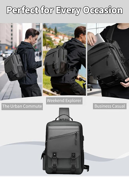 BASICPOWER Laptop Sling Bag for Men Women, Sling Backpack Crossbody Bag Fits 14 inch Computer with USB Port Anti-theft