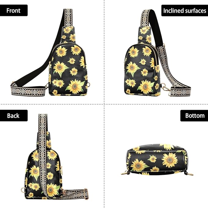 ZAZYXTJ Sunflower Crossbody Sling Bag for Women Leather Small Chest Bag Adjustable Straps Daypack for Travel Sport Hiking