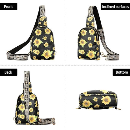 ZAZYXTJ Sunflower Crossbody Sling Bag for Women Leather Small Chest Bag Adjustable Straps Daypack for Travel Sport Hiking