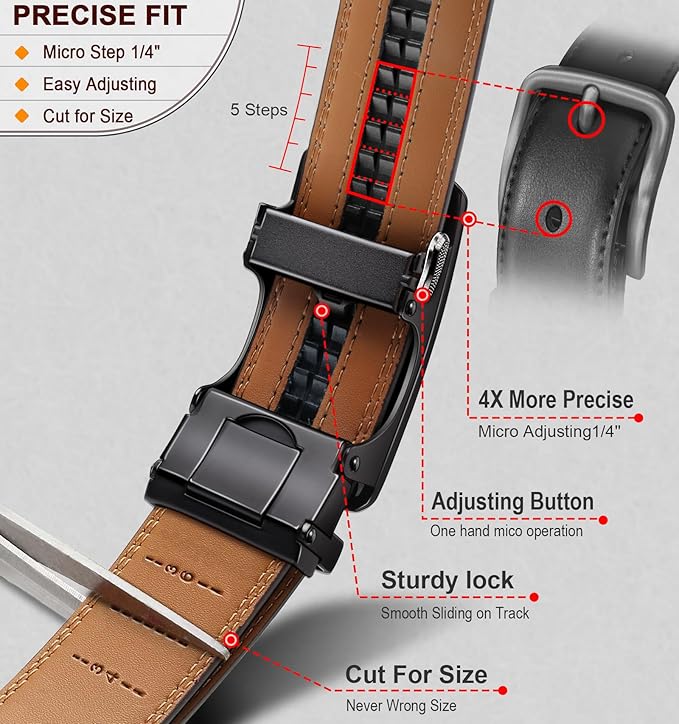 BULLIANT Men Belts 2 Pack,Ratchet Sliding Belt Adjustable For Gift Mens Dress Casual 1 3/8",Cut for Fit