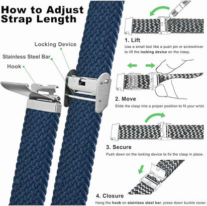 WOCCI 18mm Braided Nylon Watch Band for Men and Women, Quick Release, Silver Stainless Steel Buckle (Blue)