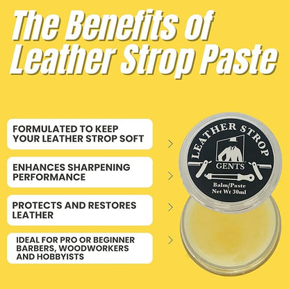 G.B.S Leather Strop 30ml Conditioning Paste Professional Hone and Sharpen your Shaving Razor, blade, knives, cutlery and tools- Leather Balm (Pack of 1 with Black Strop)
