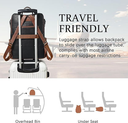 Shrrie Vegan Leather Laptop Backpack for Women 15.6 inch Work Backpack Fashion Travel Backpack Purse for Business College