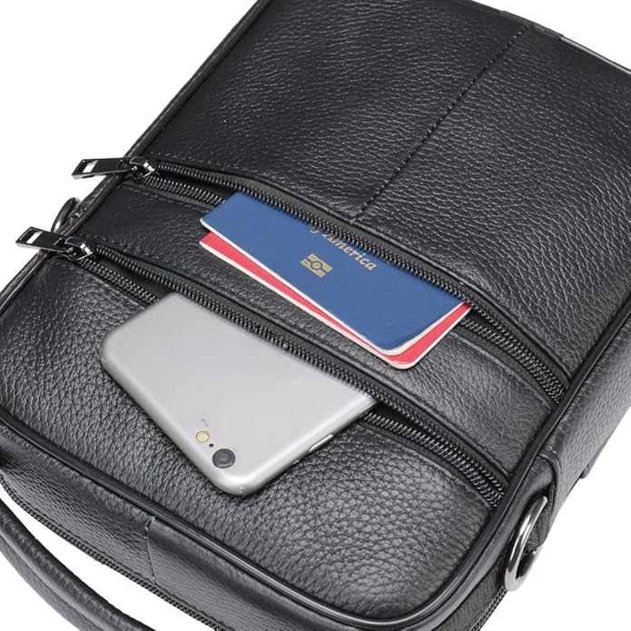 Hebetag Small Leather Sling Shoulder Bag Messenger Pack for Men Women Outdoor Travel Business