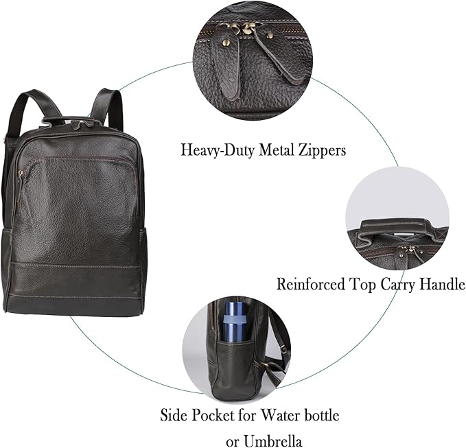 Full-Grain Leather Backpack for Men & Women, 16 Inch Laptop Bag Business Travel Backpack Minimalist Work Bag(8528- Gray)