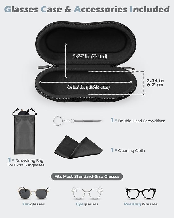 ProCase Sunglasses Case, Hard EVA Shell Shockproof Eyeglass Case for Men Women with Metal Hanging Hook and Velvet Lining, Travel Zipper Sport Glasses Holder Organizer for Gifts- Darkgrey