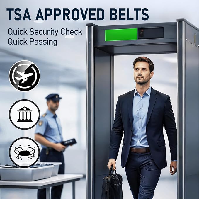 SANSTHS Mechanic Buckless Belts for Men, No Scratch Leather Work Belt Hook & Loop Tsa Belt for Technician Travel Gifts