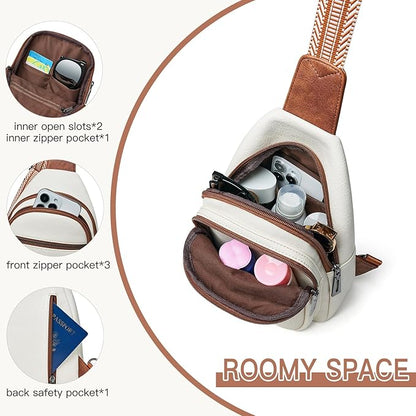 Leresas 7L Sling Bag for Women Men Vegan Leather Crossbody Bags Fanny Pack Purse Backpack Over Shoulder Bag Travel Anti Theft
