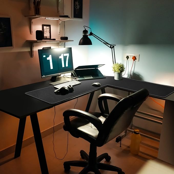 Mydours XXL 46"x46"x16" L Shaped Desk Mat, Extra Large L Shaped Desk Pad with Smooth PU Leather Surface & Suede Base, L Shaped Mouse Pad for Home Office Desks, Office Desk Workstation (Black)
