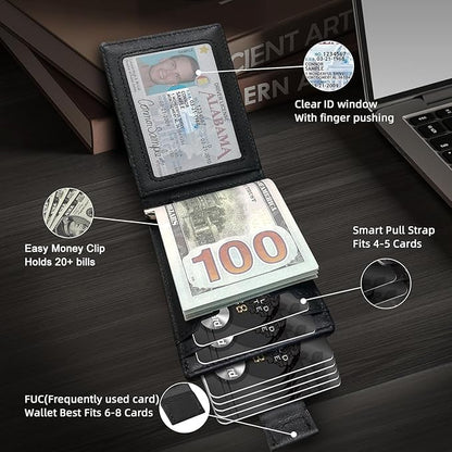 Slim Minimalist Wallet for Men- Money Clip Wallet | Bifold Men Wallets | RFID Blocking Wallet | Genuine Leather Wallets for Men | 12 Card Holder Mens Wallet | Mens Front Pocket wallet
