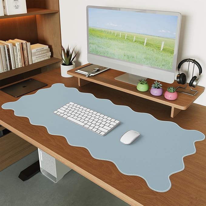 iCasso Leather Mouse Pad,Extra Large Desk Pad for Desktop,Waterproof PU Desk Cover Mat,Cute Scalloped Keyboard Mats for Women Girl,Non-Slip Computer Pad for Office Home Dorm