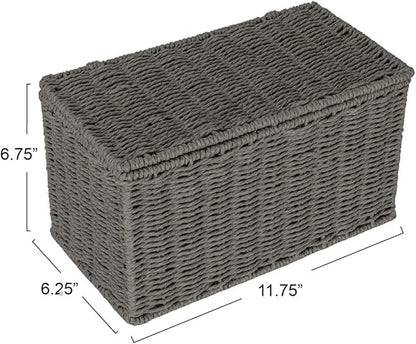 Household Essentials Small Handwoven Paper Rope Wicker Basket with Lid, Grey