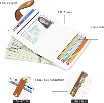 Airkit Small Wallets Woman RFID Blocking Leather Credit Card Holder - with ID Window - Card Wallets for Women - with Zipper Coin Purse - Keychain Wallet