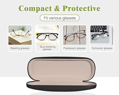 MoKo Glasses Case, PU Leather Eyeglasses Cases with Cloth，Glasses Case Hard Shell Suitable for Most Glasses, Black