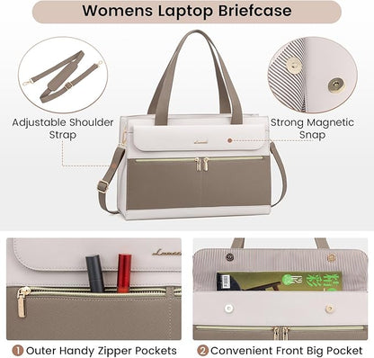 LOVEVOOK Laptop Bag for Women 15.6 Inch Laptop Tote Work Professional Leather Computer Briefcase Waterproof Handbag Shoulder Large Capacity Business Teacher Office Crossbody Purse