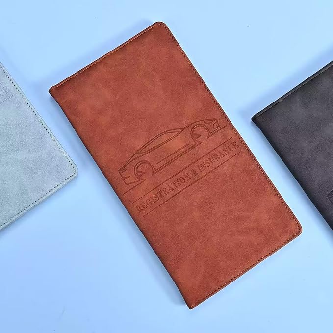 Car Accessories Registration and Insurance Holder,Leather Essential Card Magnetic Shut Vehicle Glove Box Organizer Case for Auto Driver License Document Truck Motorcycle Boat Men Women-Brown