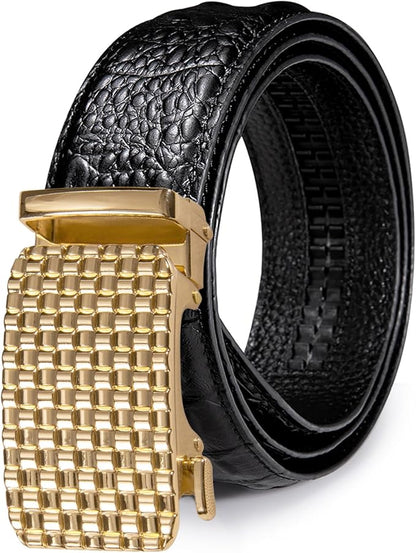 Dubulle Designer Mens Belts, Sliding Automatic Buckle Ratchet Dress Belt TOP Genuine Leather Strap Gifts