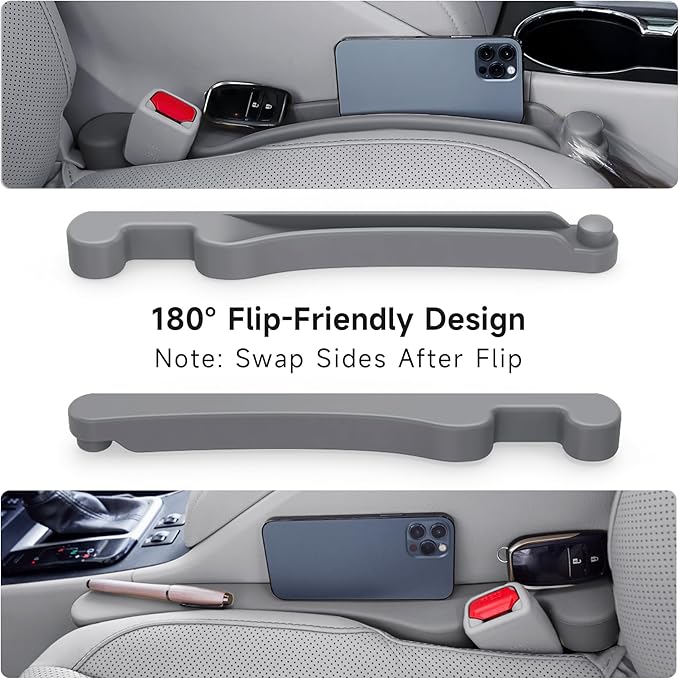 Givifive Car Seat Gap Filler Set of 2, 3IN1 Seat Side Gap Filler Plug with Storage Slot & Hook Function, Soft Foam Universal Fit Car SUV Truck Fill Gap Between Seats Console Organizer（Narrow Gray）