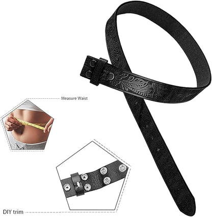 IZUS Vintage Western Belt Strap without Buckle Longhorn-Bull-Embossed Cowboy Belt for Women Men 1-1/2" Wide PU Leather Strap