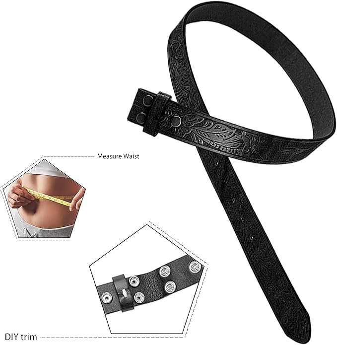 IZUS Vintage Western Belt Strap without Buckle Longhorn-Bull-Embossed Cowboy Belt for Women Men 1-1/2" Wide PU Leather Strap