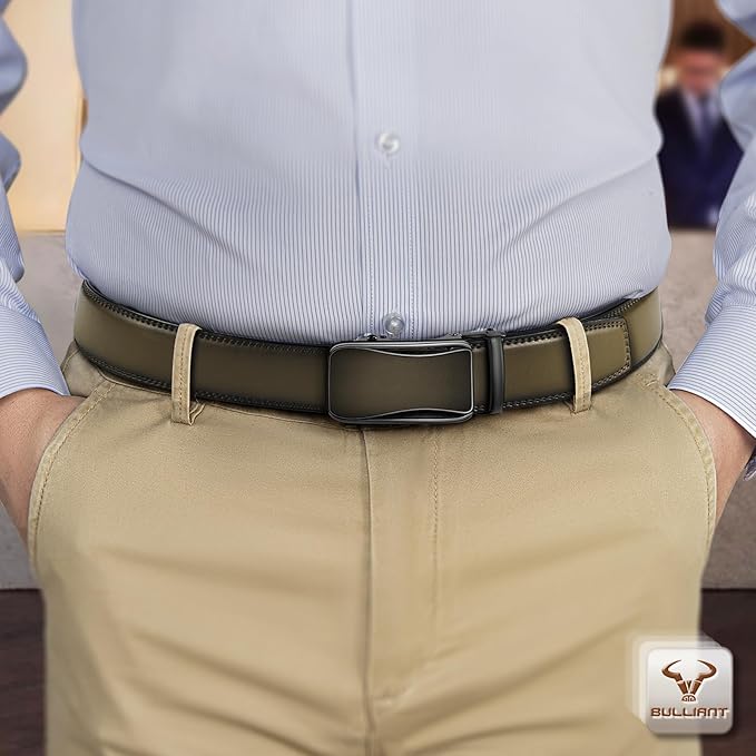 BULLIANT Mens Ratchet Belt,Leather Adjustable Slide Belt For Gift Mens Dress Casual 1 3/8",Size Adjustable