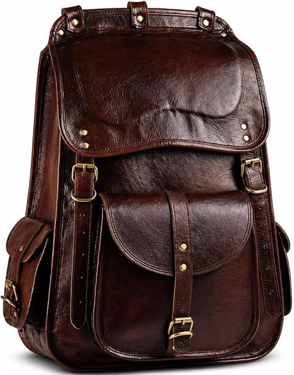Handmade World Full Grain Leather Backpack for Men – 18 Inch Laptop Bag, Handmade Real Leather, Business Travel Work Backpack, Vintage Rucksack for Office & Carry On (Brown)